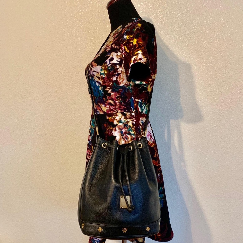 Genuine MCM Medium black Bucket Crossbody bag